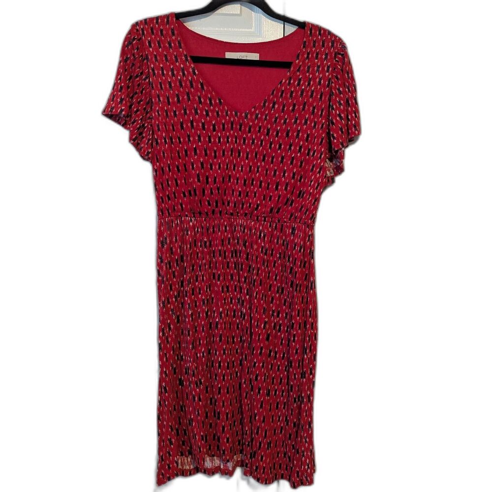 LOFT Red Flutter Sleeve V-Neck Dress Women’s Medium Easy Breezy Comfortable